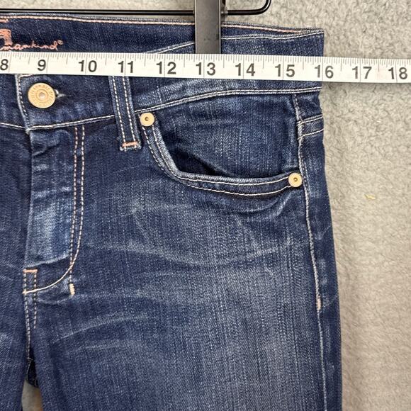 7 For All Mankind Dojo Crop Denim Jeans Wide Leg Size 28 Dark Wash Y2k Retro - Picture 3 of 9